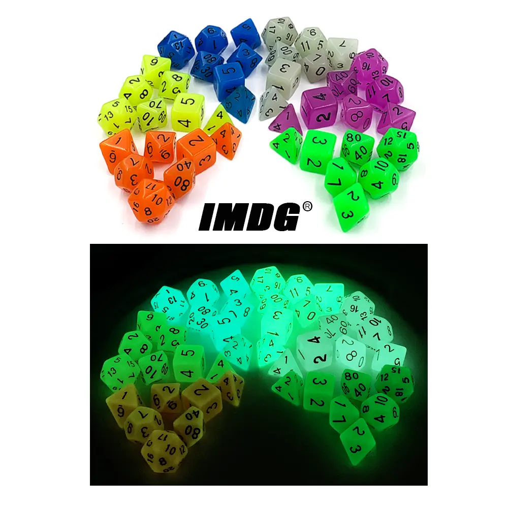 IMDG 7pcs/set Polyhedron RPG Game Dice Acrylic Dice Luminous Digital Game Dice with Bag