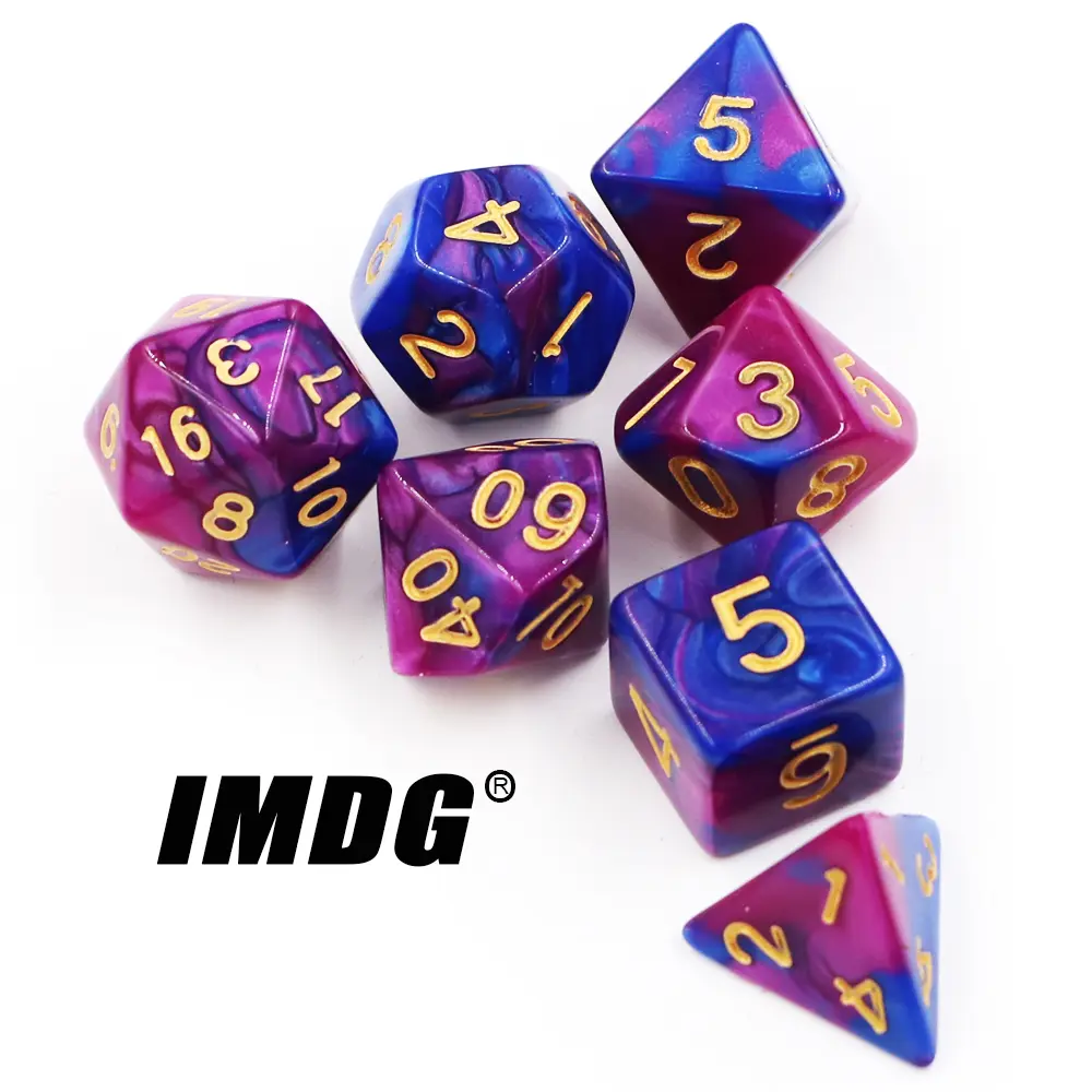 IMDG 7pcs/set Creative RPG Game Dice Polyhedron Acrylic Dice DND Color Mixing Digital Game Dice with Bag