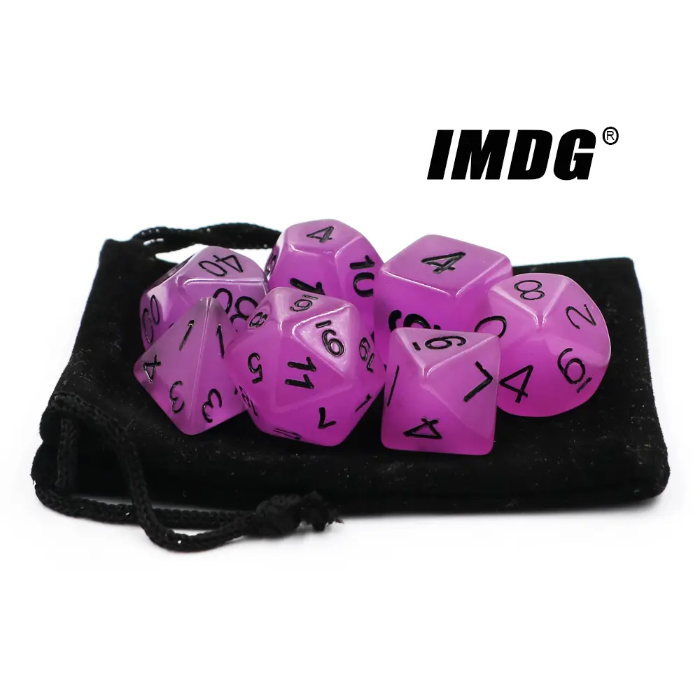 IMDG 7pcs/set Polyhedron RPG Game Dice Acrylic Dice Luminous Digital Game Dice with Bag