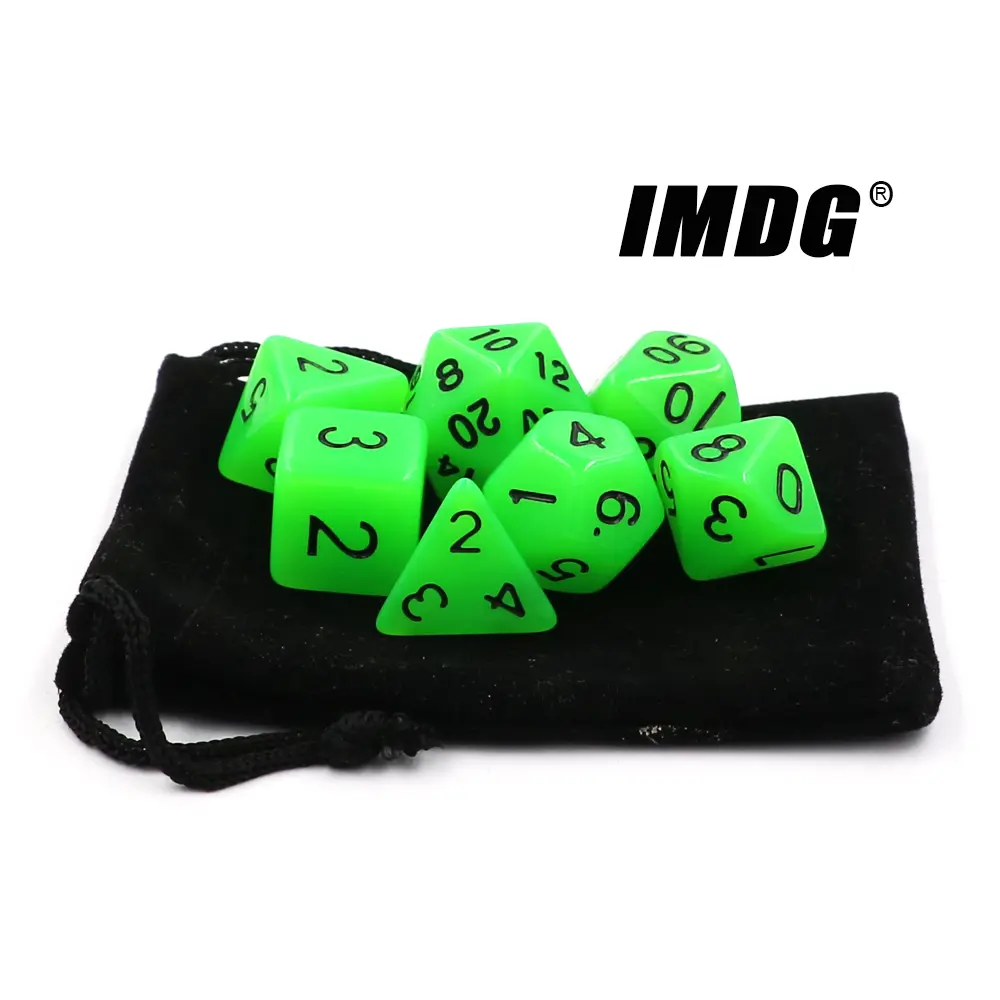 IMDG 7pcs/set Polyhedron RPG Game Dice Acrylic Dice Luminous Digital Game Dice with Bag