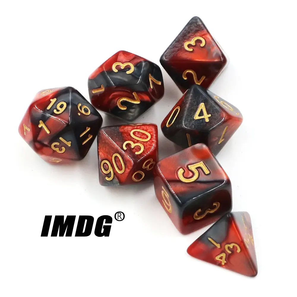 IMDG 7pcs/set Creative RPG Game Dice Polyhedron Acrylic Dice DND Color Mixing Digital Game Dice with Bag