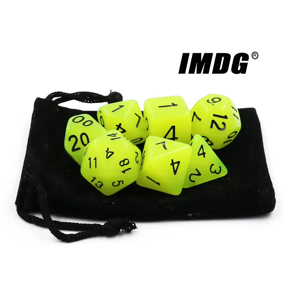 IMDG 7pcs/set Polyhedron RPG Game Dice Acrylic Dice Luminous Digital Game Dice with Bag