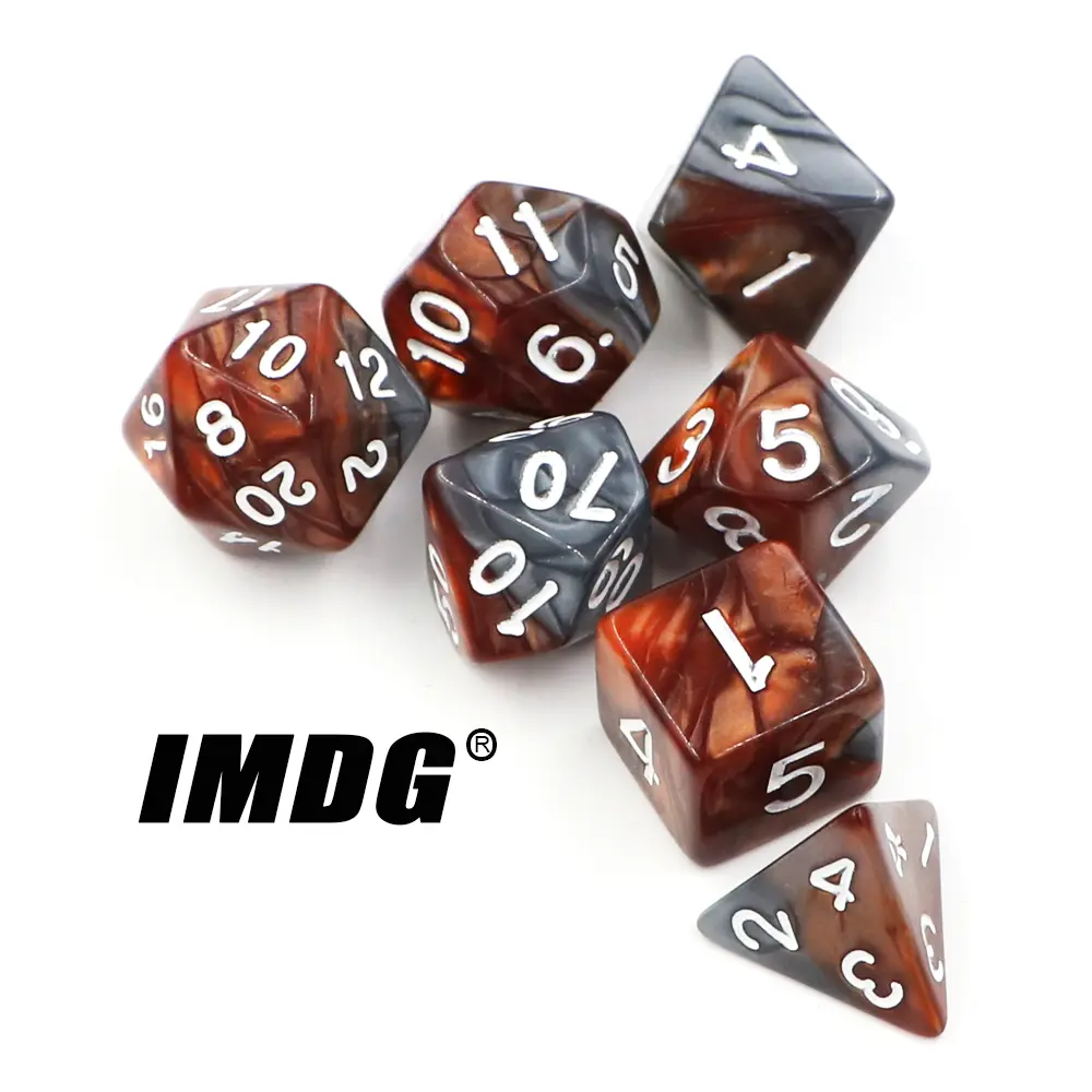 IMDG 7pcs/set Creative RPG Game Dice Polyhedron Acrylic Dice DND Color Mixing Digital Game Dice with Bag