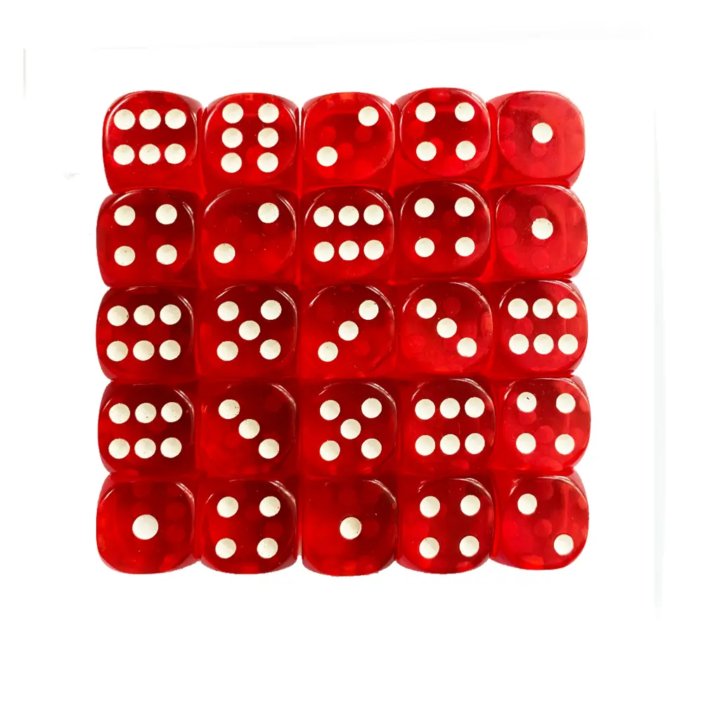 25pcs/Pack Acrylic Dice 19mm Transparent Red #19 Rounded Corner White Dots Game Cubes