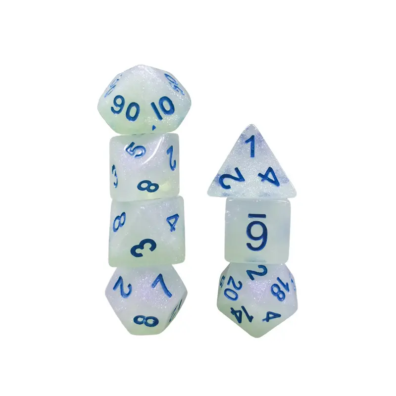 7Pcs/set Foreign Trade Hot Sale 16mm Crystal Powder Multi-faceted Dice Running Group Dice Digital Board Game Set Dice