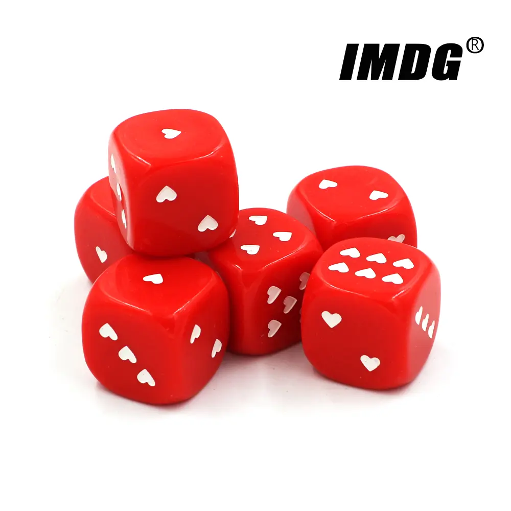 6pcs/pack New Acrylic Dice 25mm Red White Heart-shaped Pip Dice Game Props Large Size Round Corner Cubes