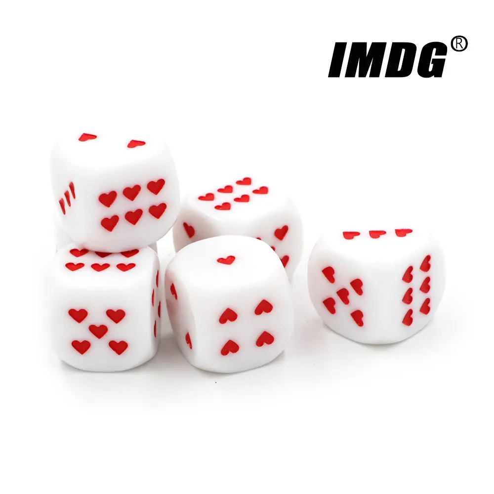 6pcs/pack New Acrylic Dice 25mm Red White Heart-shaped Pip Dice Game Props Large Size Round Corner Cubes