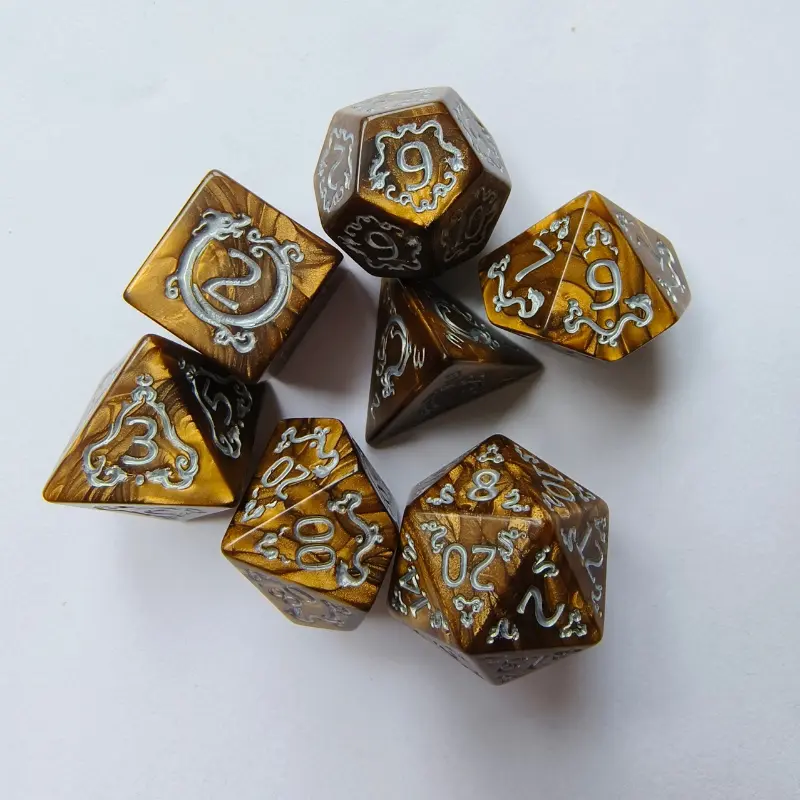 7-piece Set of New The Year of The Loong Dragon Pattern Dice Acrylic Digital Dice
