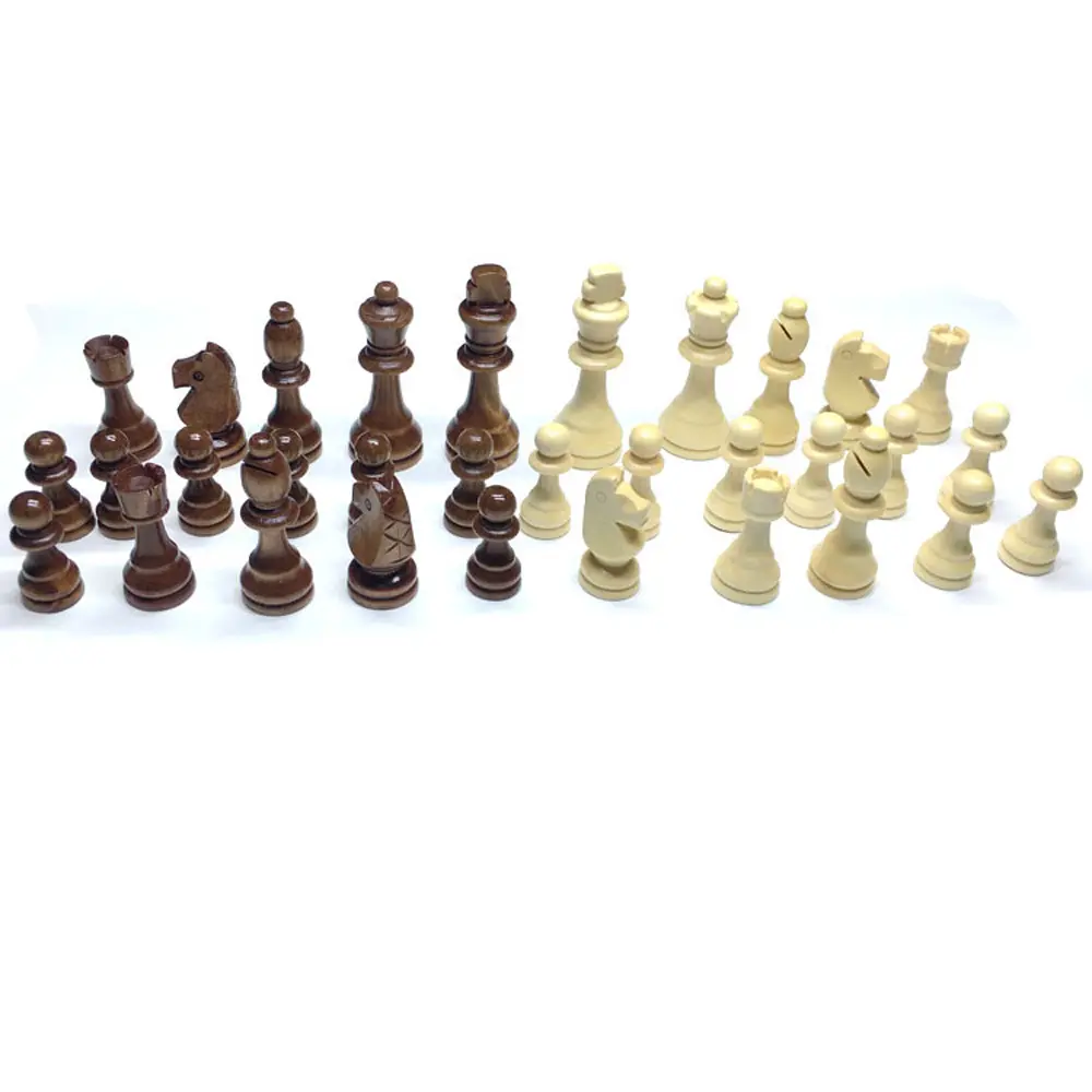 A Set of New International Chess Pieces Original Solid Wood 3.5 Inch Brown and Wood