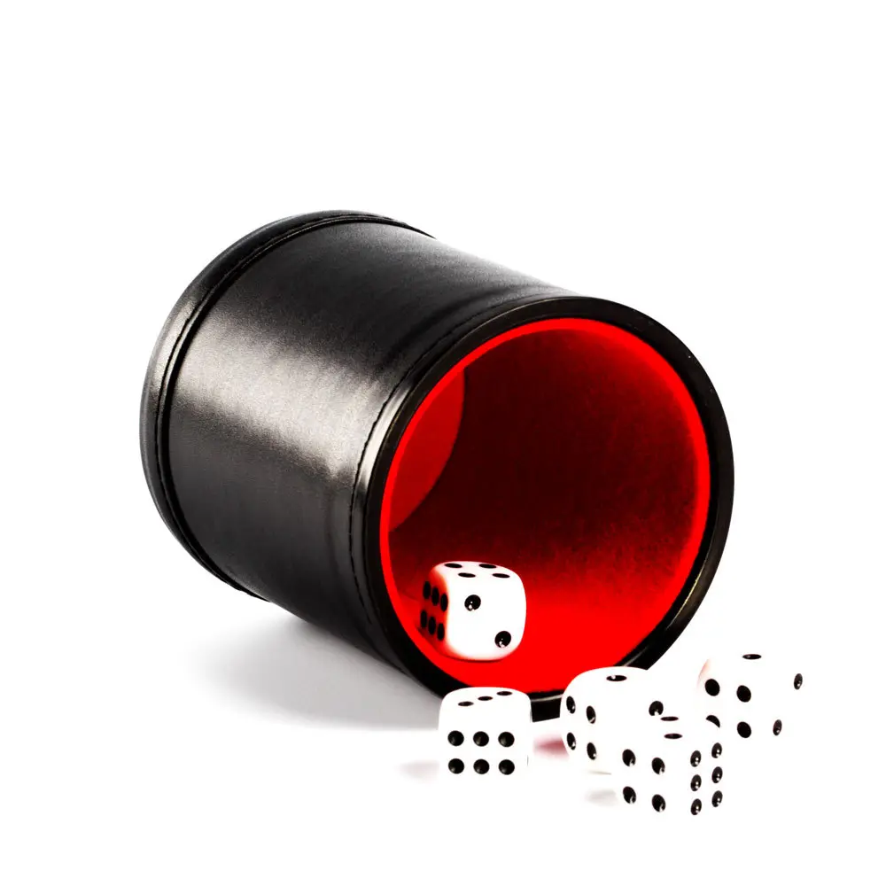 New Black PU Leather Red Flannel Mute Dice Cup Bar Game Supplies With Dices
