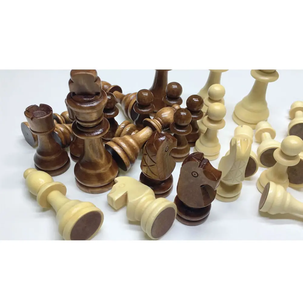 A Set of New International Chess Pieces Original Solid Wood 3.5 Inch Brown and Wood