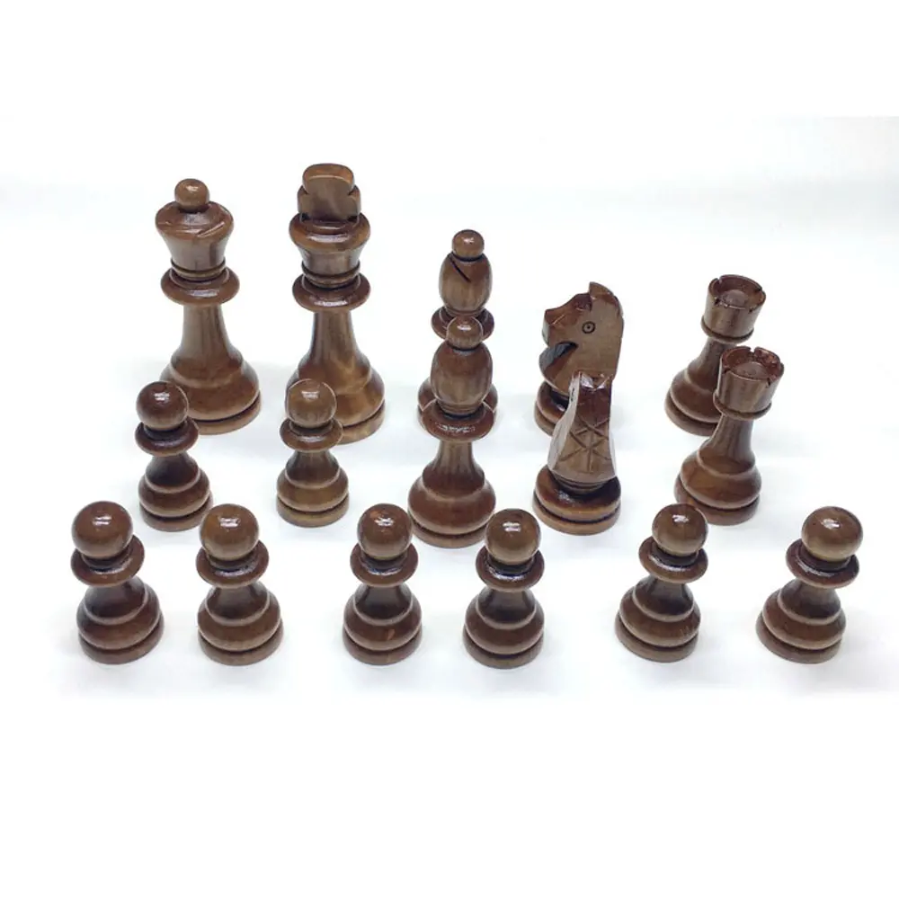 A Set of New International Chess Pieces Original Solid Wood 3.5 Inch Brown and Wood