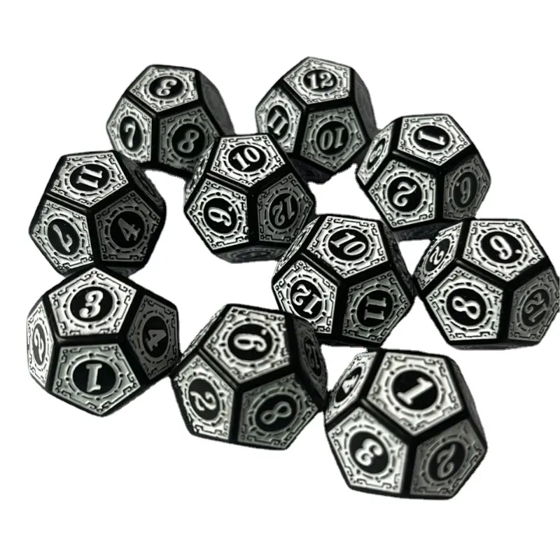 10Pcs/set New 12-sided Complex Pattern Dice Game Set Multifaceted Digital Dice