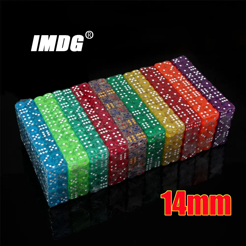 100pcs/pack Colors Acrylic Dice 14mm Transparent Round Corner High Quality Bar ktv Game Dice