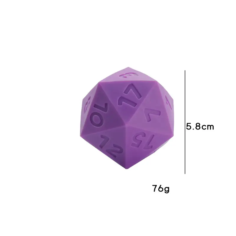 1pcs 58MM 20 Sided Silicone Dice Game Props Counting Dice Board Game Casual Digital Color Sieve