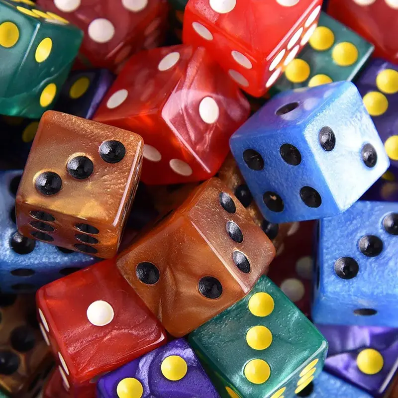 50 Pieces/set, 10 Pieces of 16mm Pearl In 5 Colors, Square Corner Dice, Velvet Cloth Bag