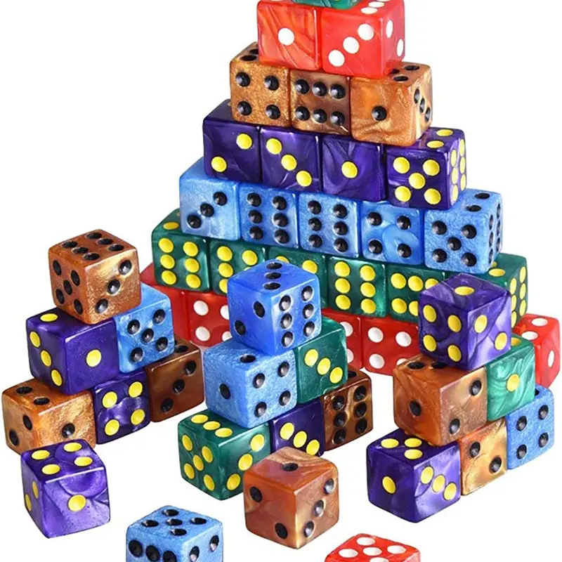 50 Pieces/set, 10 Pieces of 16mm Pearl In 5 Colors, Square Corner Dice, Velvet Cloth Bag