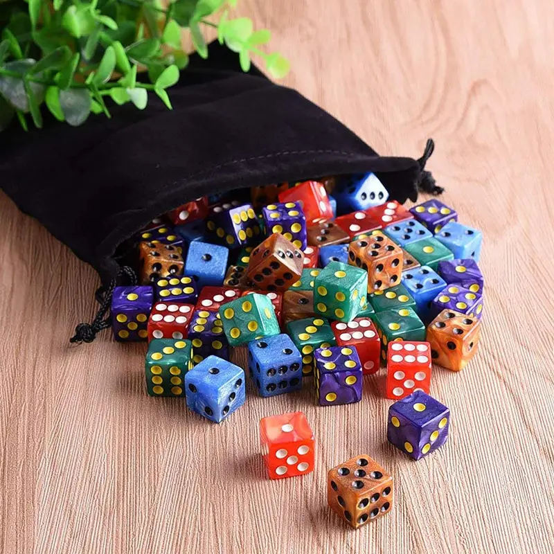 50 Pieces/set, 10 Pieces of 16mm Pearl In 5 Colors, Square Corner Dice, Velvet Cloth Bag