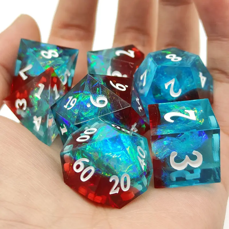 7Pcs/set New Resin Dice Board Game Dice DND Polyhedron Resin Dice Resin Sharp Dice