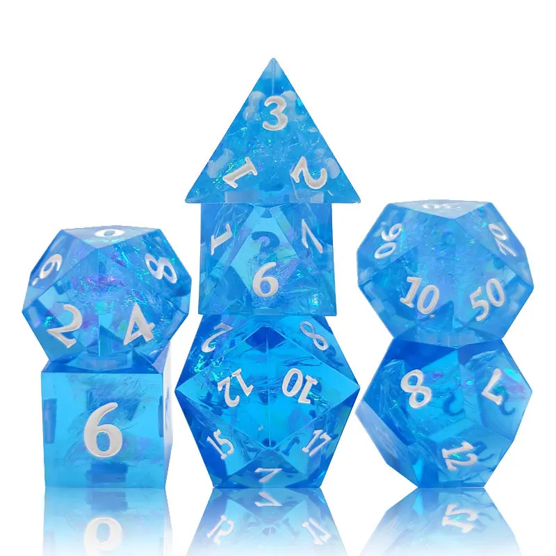 7Pcs/set New Resin Dice Board Game Dice DND Polyhedron Resin Dice Resin Sharp Dice