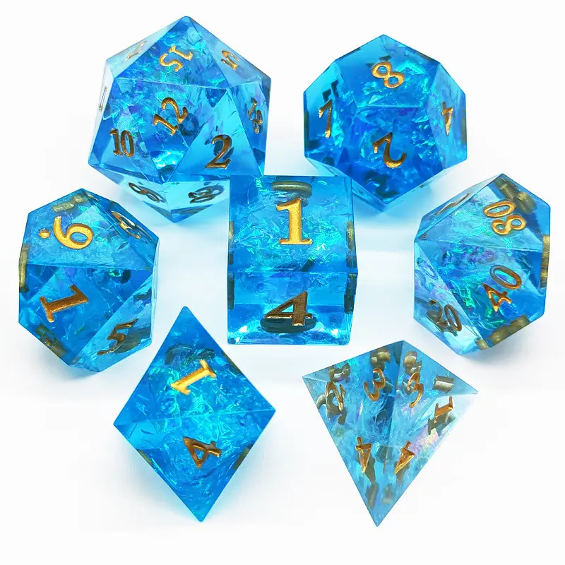 7Pcs/set New Resin Dice Board Game Dice DND Polyhedron Resin Dice Resin Sharp Dice