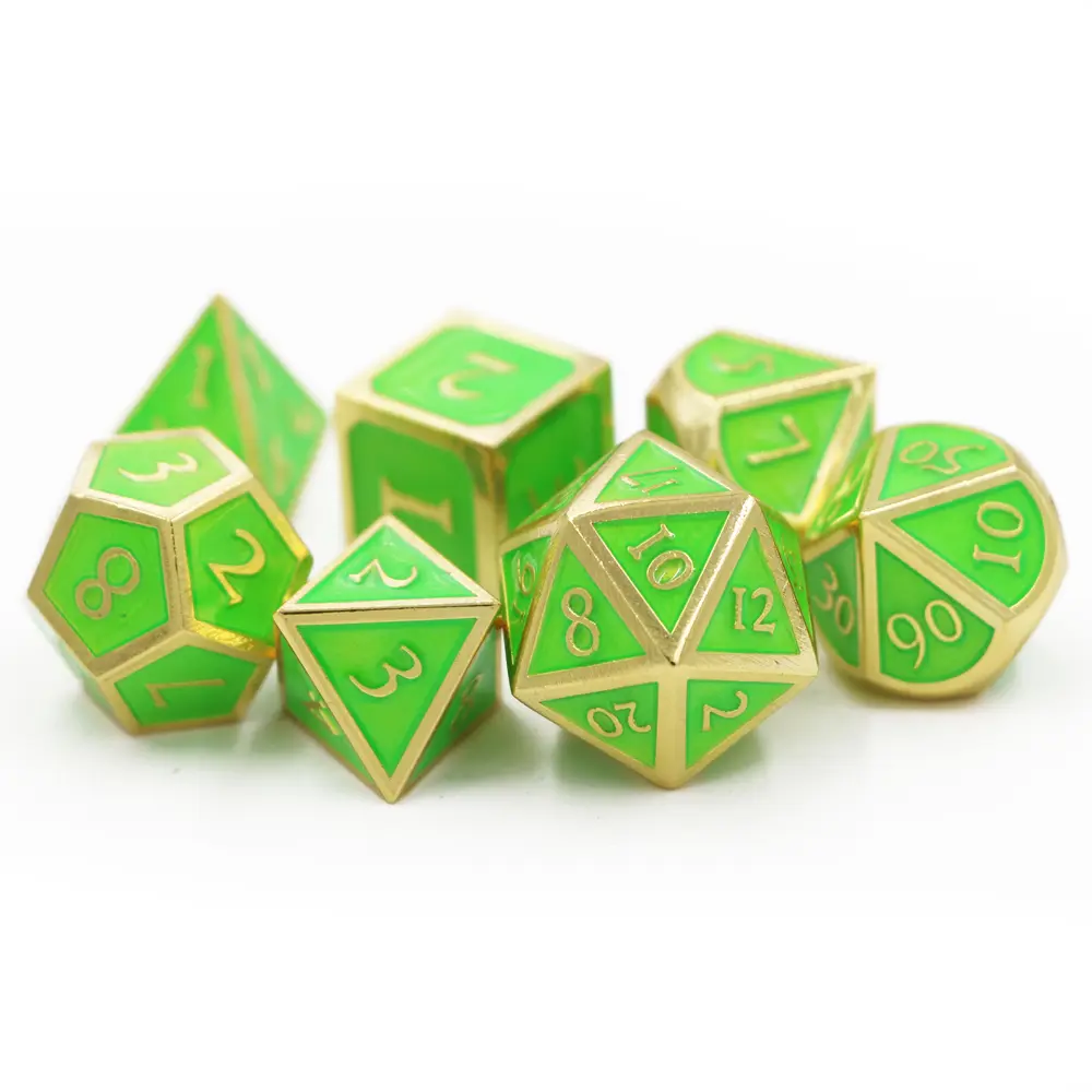 IMDG 7pcs/set Creative RPG Game Dice Polyhedron Metal Dice DND New Font Enamel Gold Digital Game Dice