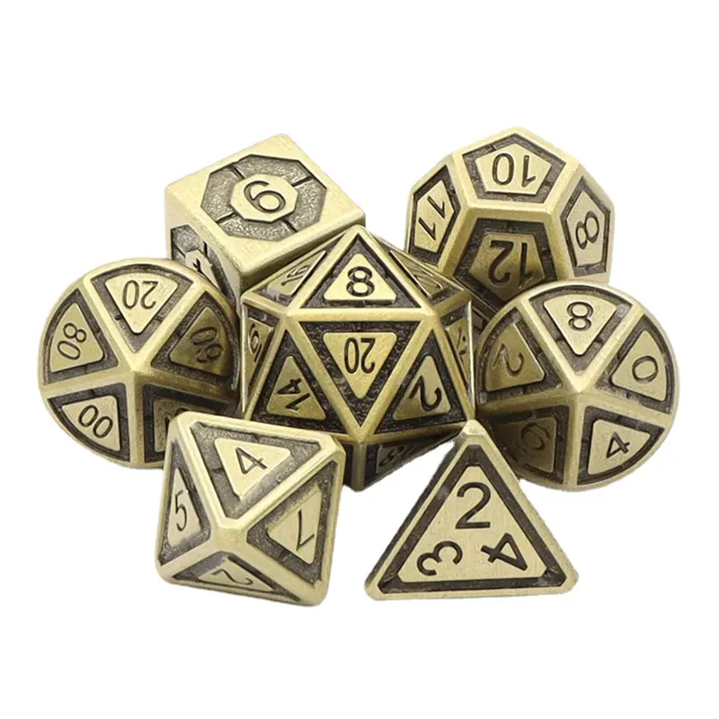 7Pcs/set Foreign Trade Hot Selling Chess and Card Entertainment Dice D4 D6, D8, D10, D12, D20 16MM Alloy Metal Dice