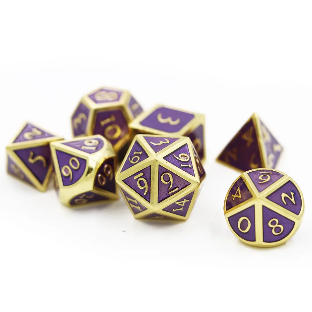 IMDG 7pcs/set Creative RPG Game Dice Polyhedron Metal Dice DND New Font Enamel Gold Digital Game Dice