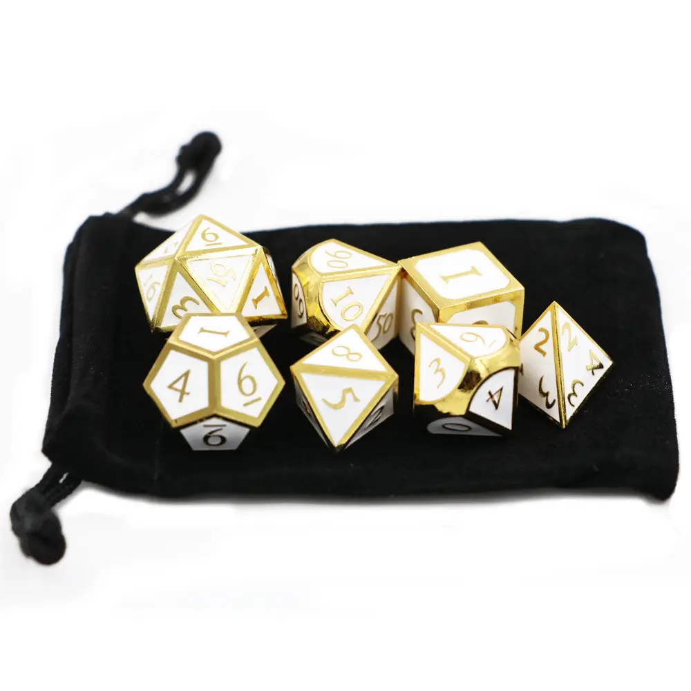 IMDG 7pcs/set Creative RPG Game Dice Polyhedron Metal Dice DND New Font Enamel Gold Digital Game Dice