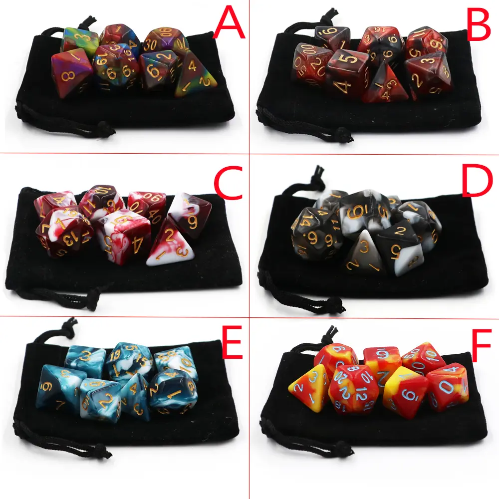 IMDG 7pcs/set Polyhedron RPG Game Dice Acrylic Dice DND Color Mixing Digital Game Dice with Bag