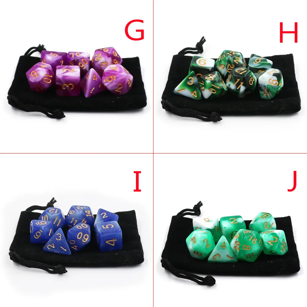 IMDG 7pcs/set Polyhedron RPG Game Dice Acrylic Dice DND Color Mixing Digital Game Dice with Bag