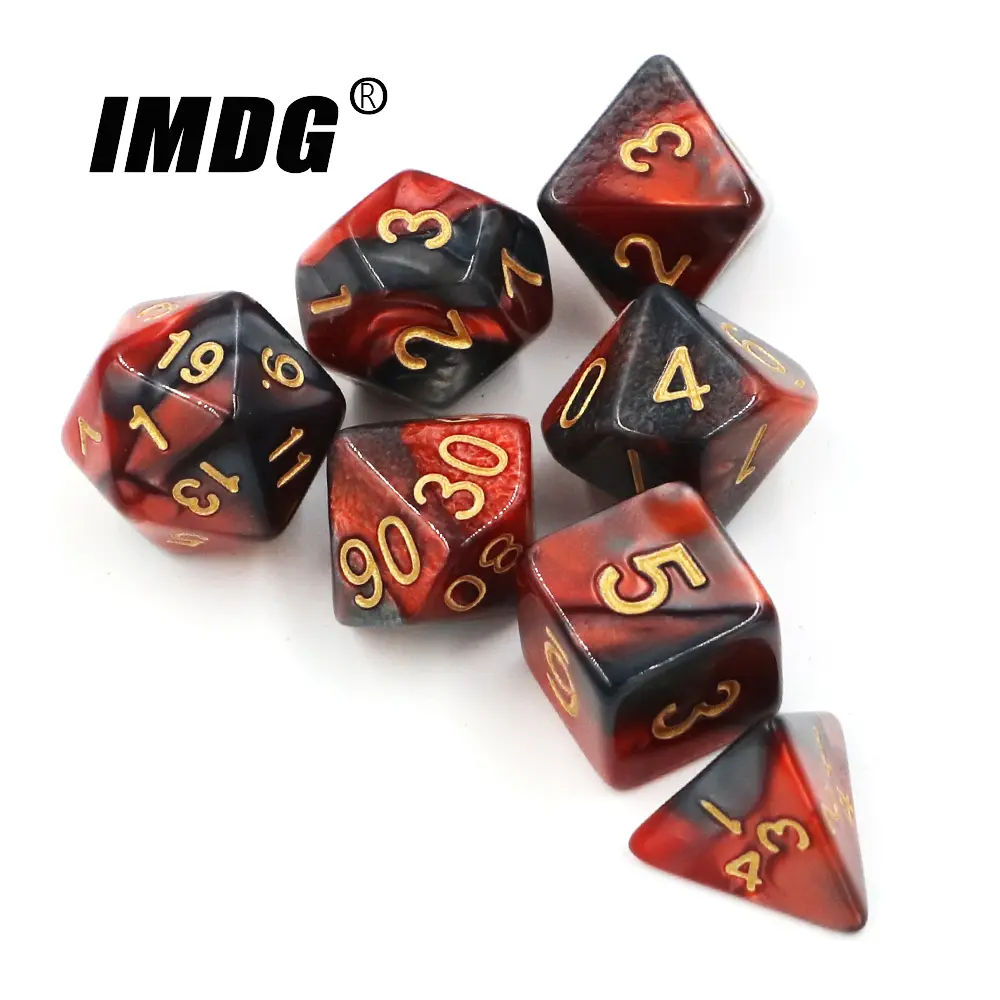 IMDG 7pcs/set Polyhedron RPG Game Dice Acrylic Dice DND Color Mixing Digital Game Dice with Bag