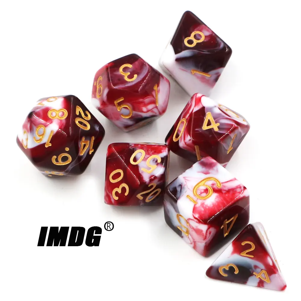 IMDG 7pcs/set Polyhedron RPG Game Dice Acrylic Dice DND Color Mixing Digital Game Dice with Bag