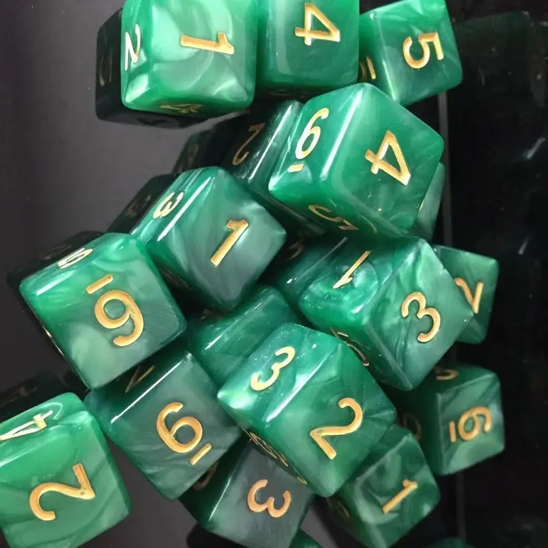 10Pcs/set Digital Dice 6 Sides Right Angle Pearl Flow Pattern 6 Sides Symphony DICE Green Gold Words 16mm