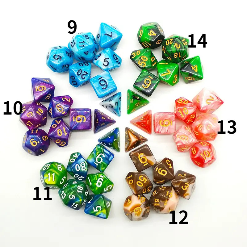 7Pcs/set Foreign Trade Hot Sale Acrylic Double Color Multi-faced Dice Game Set Engraving Digital Dice