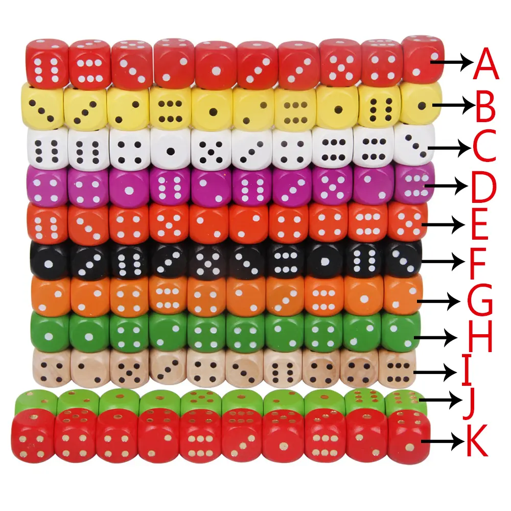 10pcs/pack Wood Dice 16mm Colorful Solid Wooden Dot Game Rounded Dice Drinking Mahjong Dice