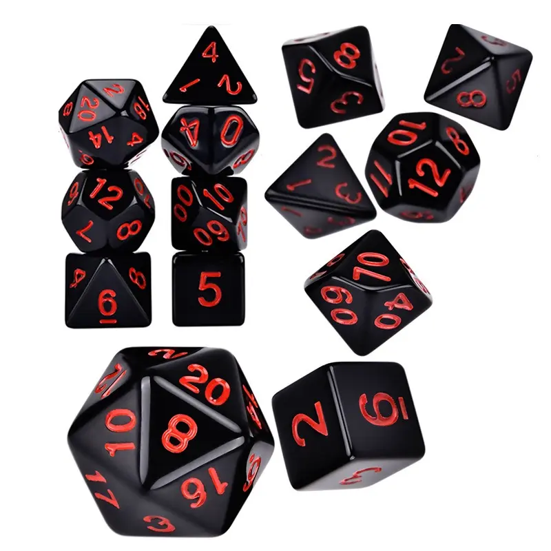 7Pcs/set 2023 New Foreign Trade Product Classic Color Multi Sided Dice Black Red Oil