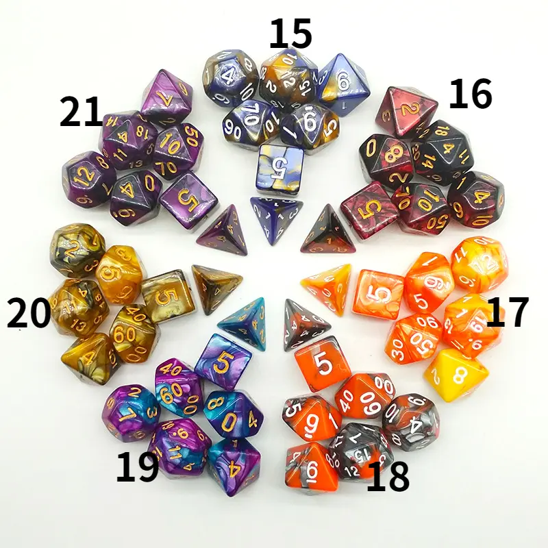 7Pcs/set Foreign Trade Hot Sale Acrylic Double Color Multi-faced Dice Game Set Engraving Digital Dice