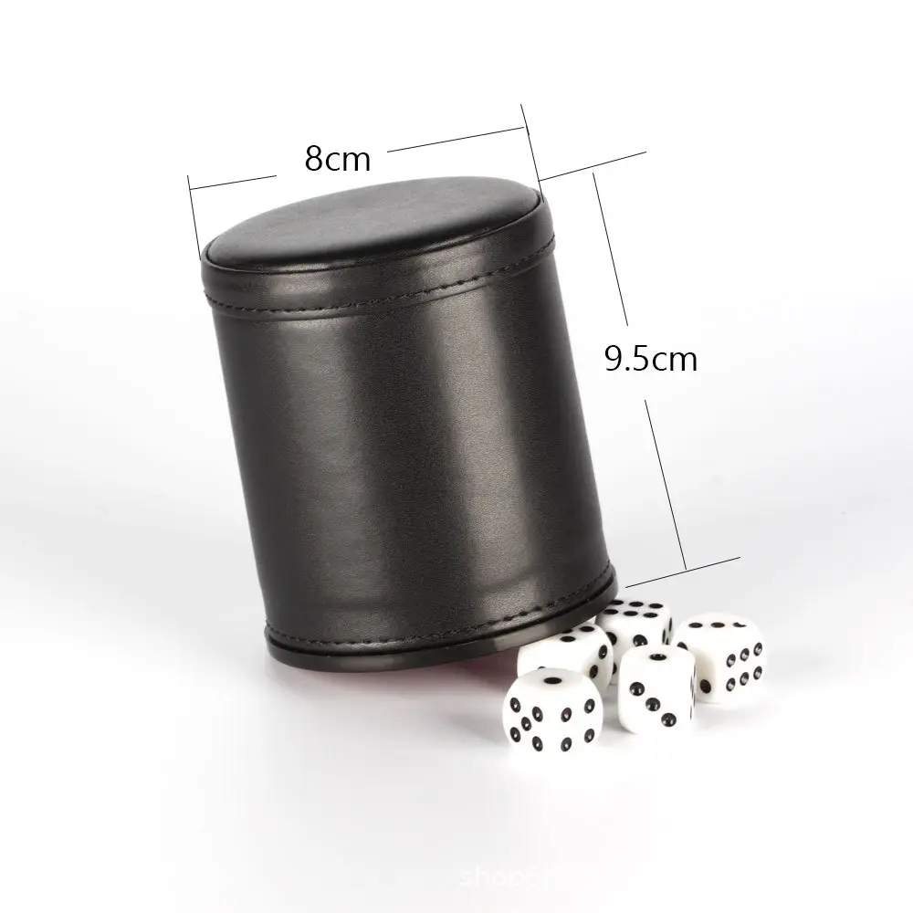 Wholesale 15pcs Dice Cups New Black PU Leather Red Flannel Mute Dice Cup Bar Game Supplies With Dices
