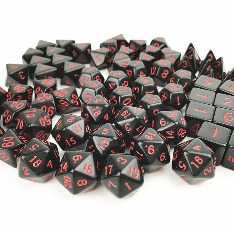 7Pcs/set 2023 New Foreign Trade Product Classic Color Multi Sided Dice Black Red Oil