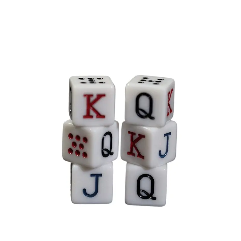 12Pcs/set New Foreign Trade Product Square Corner White Acrylic JQK Color Poker Dice 1.6CM