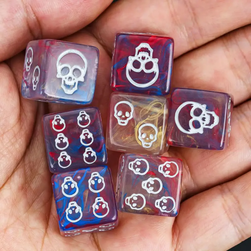 6Pcs/set 16mm Square Angle Transparent Four-color Brushed Skull Pattern Counting Dice Board Game