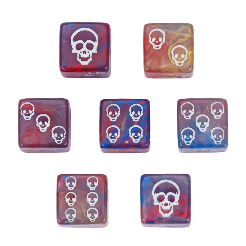 6Pcs/set 16mm Square Angle Transparent Four-color Brushed Skull Pattern Counting Dice Board Game