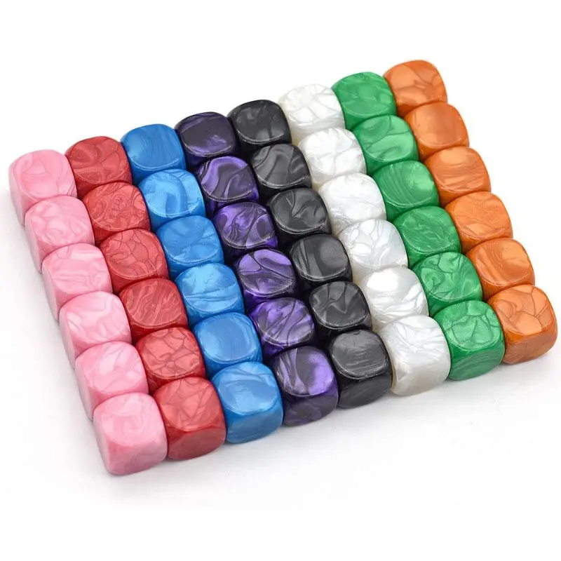 10Pcs/set 16mm Hexagonal Blank Plate Dice, Colored Pearl Pattern Rounded Corner Color Dice, Printed Dice