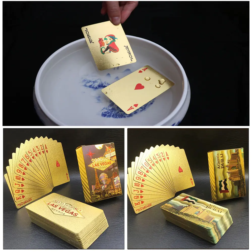 New Colorful Gold Poker Dubai Scenery Golden Playing Cards Waterproof PET/PVC Plastic Poker Tourism Souvenir