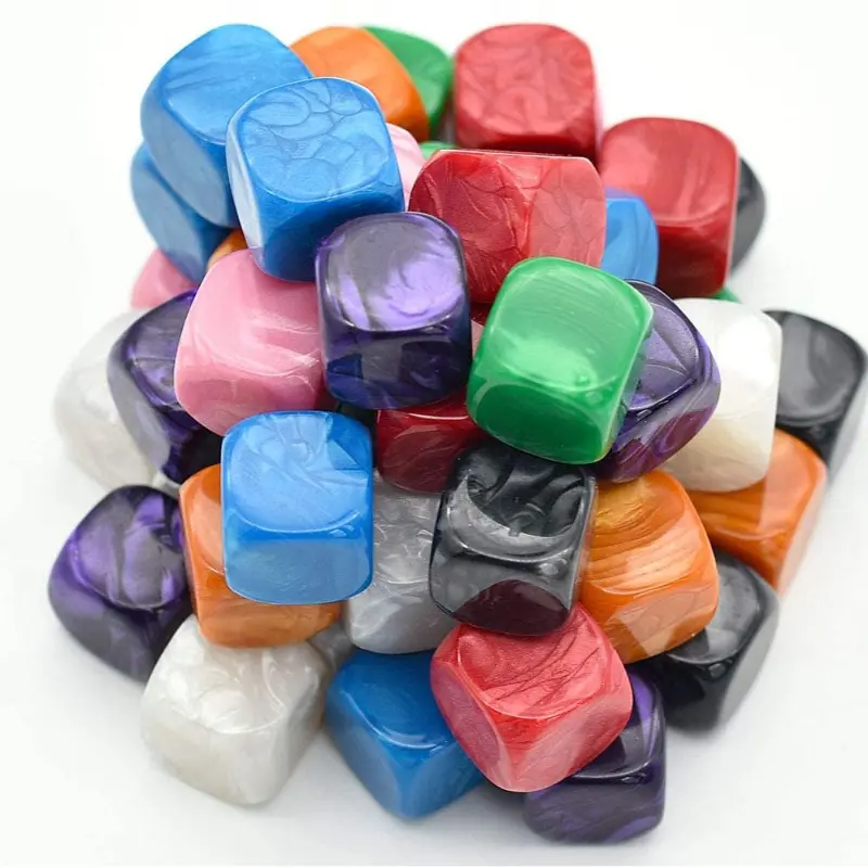 10Pcs/set 16mm Hexagonal Blank Plate Dice, Colored Pearl Pattern Rounded Corner Color Dice, Printed Dice