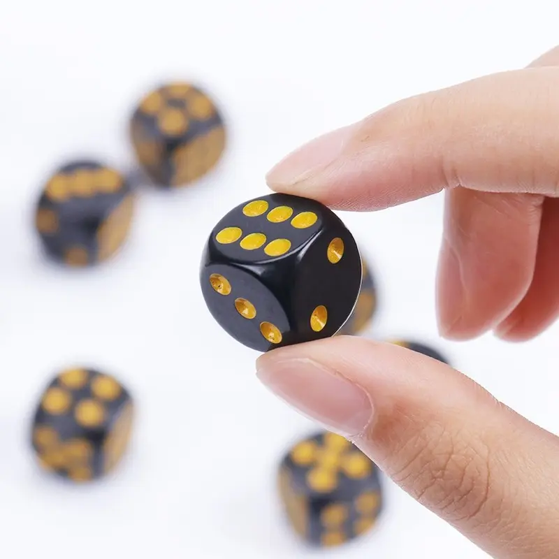 10Pcs/set Cross-border Supply Black Gold Dot Rounded Dice Board Game Mahjong Accessories 1.6CM