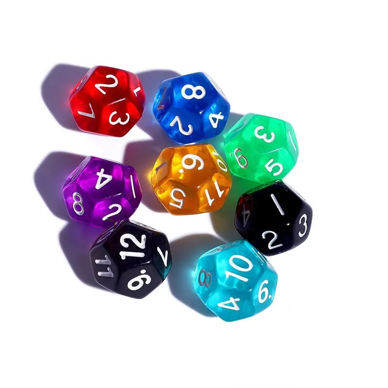 10Pcs/set 12-sided Acrylic Transparent Dice Educational Matching Board Game Game Accessories Digital Dice
