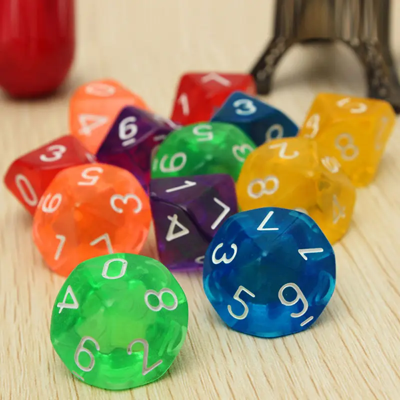 6pcs/pack D10 Dice (0-9) Acrylic Creative DND Game Dice High Quality Boutique Transparent Dice