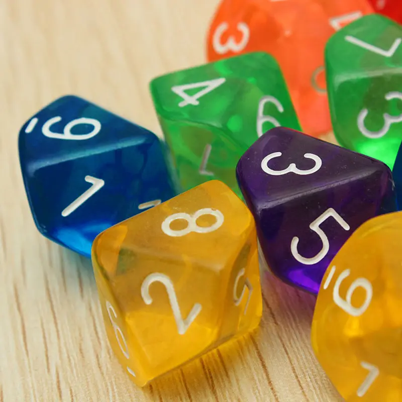 6pcs/pack D10 Dice (0-9) Acrylic Creative DND Game Dice High Quality Boutique Transparent Dice